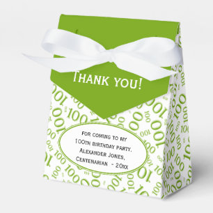 100th Birthday Random Number Pattern Green/White Favor Box