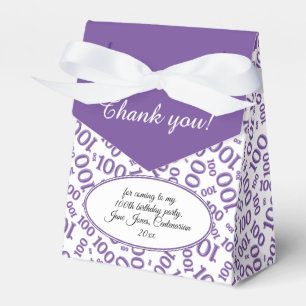 100th Birthday Random Number Pattern Purple/White Favor Box