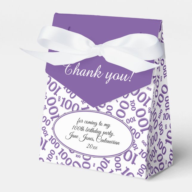 100th Birthday Random Number Pattern Purple/White Favor Box (Front Side)