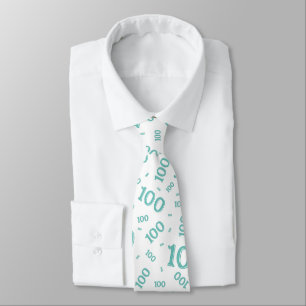 100th Birthday Random Number Pattern Teal Tie