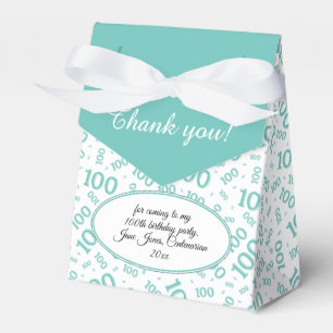 100th Birthday Random Number Pattern Teal/White Favor Box