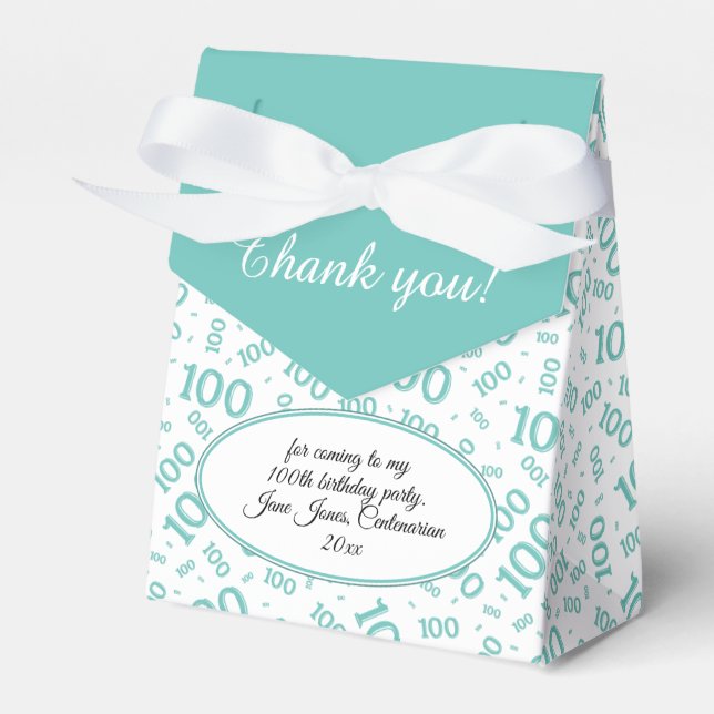 100th Birthday Random Number Pattern Teal/White Favor Box (Front Side)