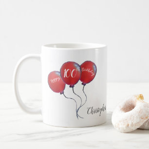 100th birthday red balloon gift coffee mug
