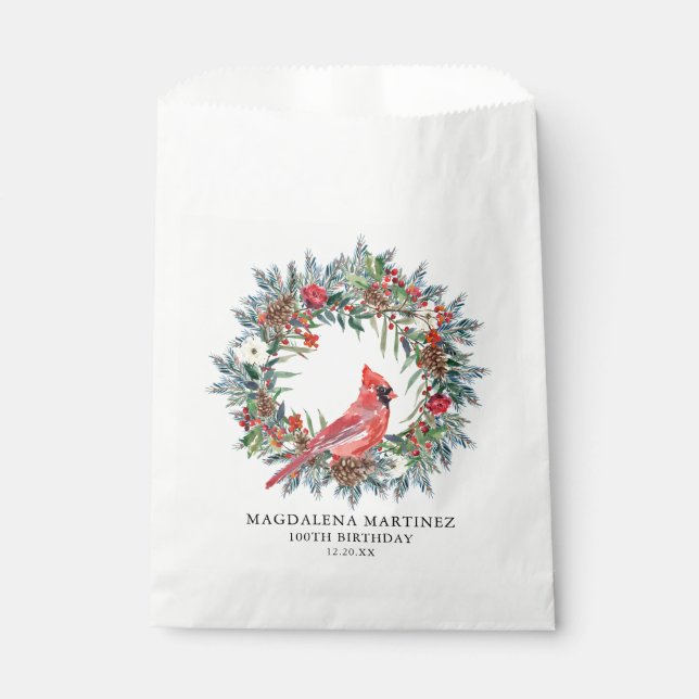 100th Birthday Red Cardinal Wreath Custom Favour Bag (Front)