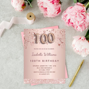 100th birthday rose gold blush stars glamourous postcard