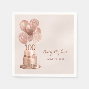 100th Birthday Rose Gold Cake Napkin