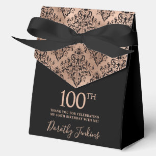 100th Birthday Rose Gold Damask Thank You Favor Box