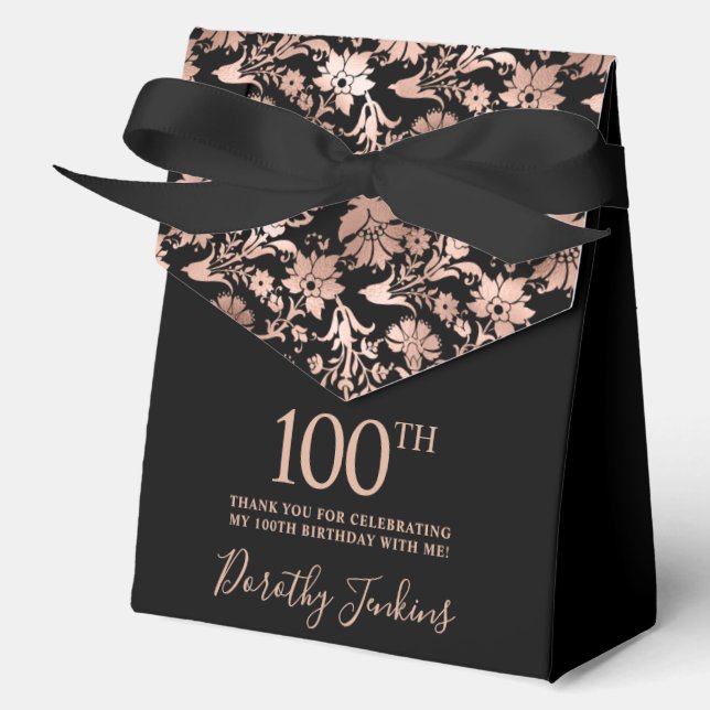 100th Birthday Rose Gold Floral Thank You  Favor Box (Front)