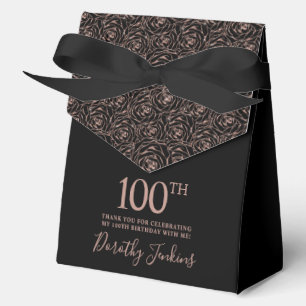 100th Birthday Rose Gold Glitter Roses Thank You Favor Box