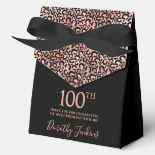 100th Birthday Rose Gold Leopard Print Thank You Favor Box
