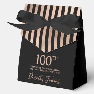 100th Birthday Rose Gold Striped Thank You Favor Box