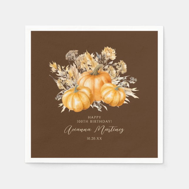 100th Birthday Rustic Boho Pumpkin Fall Foliage Napkin (Front)