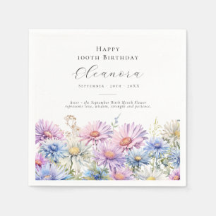 100th Birthday September Birth Flower Custom Napkin