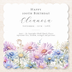 100th Birthday September Birth Flower Custom Paper Coaster