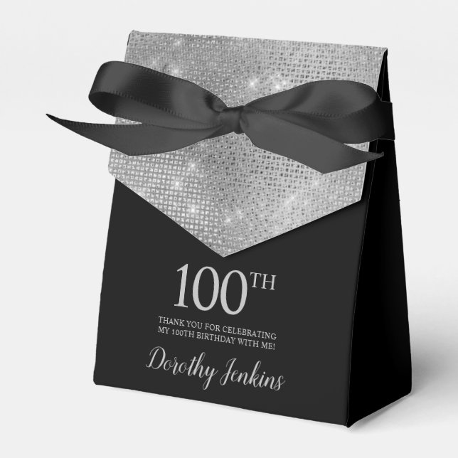 100th Birthday Silver Thank You Favor Box (Front Side)