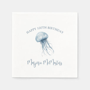 100th Birthday Simple Coastal Jellyfish Custom Napkin