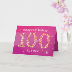 100th Birthday - Star Numbers - Pink Gold  Age 100 Card