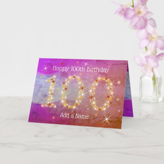100th Birthday - Star Numbers - Purple Age 100 Card (Orchid)