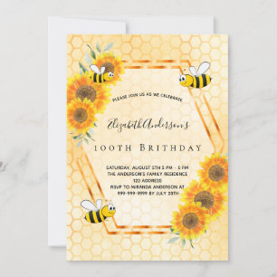 100th birthday summer yellow rustic sunflowers invitation