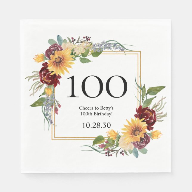 100th Birthday Sunflowers Napkin (Front)