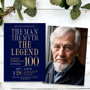 100th Birthday The Man The Myth The Legend Photo Invitation