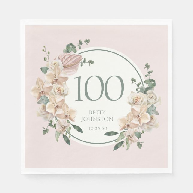 100th Birthday Tropical Floral Napkin (Front)