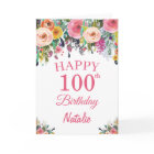 100th Birthday Watercolor Floral Flowers Pink Card