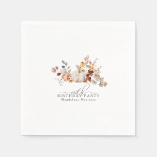 100th Birthday White Pumpkin Fall Flowers Custom Napkin