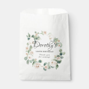 100th Birthday White Rose Floral Eucalyptus Wreath Favour Bag