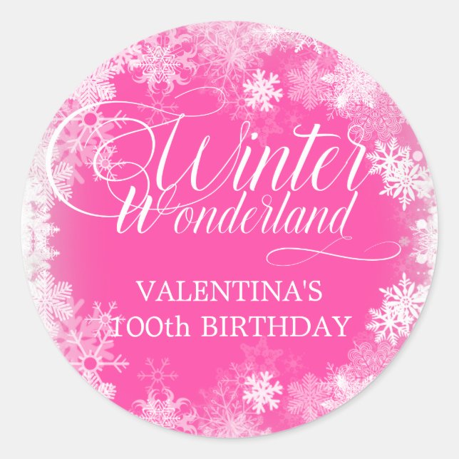 100th Birthday Winter Wonderland Snowflake Favour Classic Round Sticker (Front)