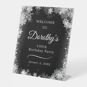 100th Birthday Winter Wonderland Snowflake Welcome Pedestal Sign