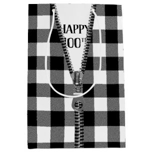 100th Birthday Zipper On Buffalo Plaid Medium Gift Bag