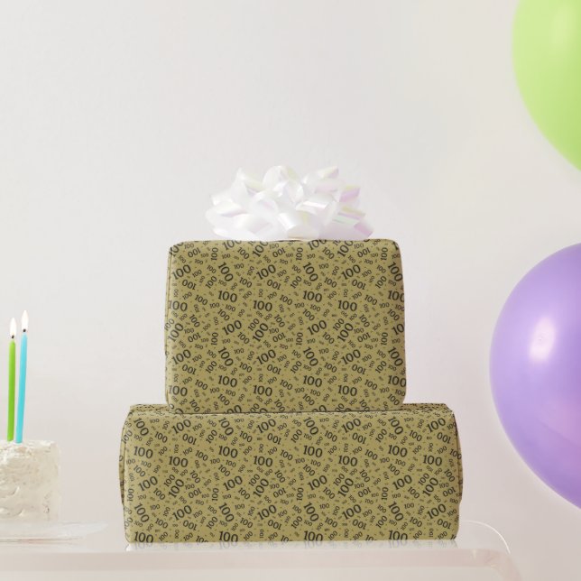 100th Black/Gold Random Number Pattern Small Wrapping Paper (Party Gifts)