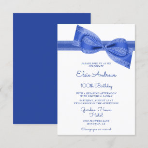 100th Centenarian Blue Bow & Ribbon Birthday Invitation
