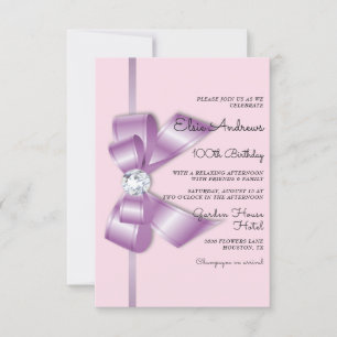 100th Centenarian Jewel Bow & Ribbon Birthday Invitation