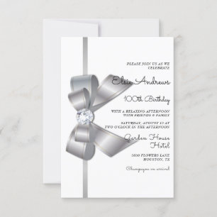 100th Centenarian Jewel Bow & Ribbon Birthday Invitation