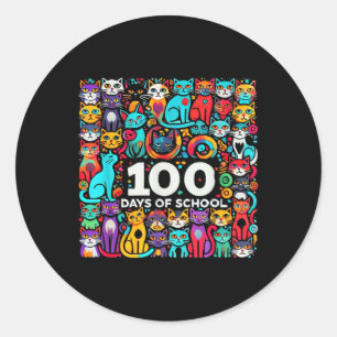 100th Day Cat Easy 100 Days Of School Tee Teacher Classic Round Sticker