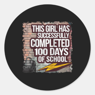 100th Day Funny Outfit Girls &amp; Student 100 Day Classic Round Sticker