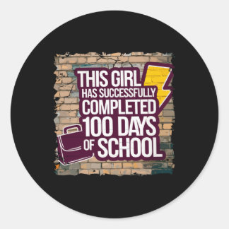 100th Day Funny Outfit Girls &amp; Student 100 Day Classic Round Sticker