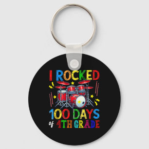 100th Day Of 4th Grade 100 Days School Drum Lover Keychain