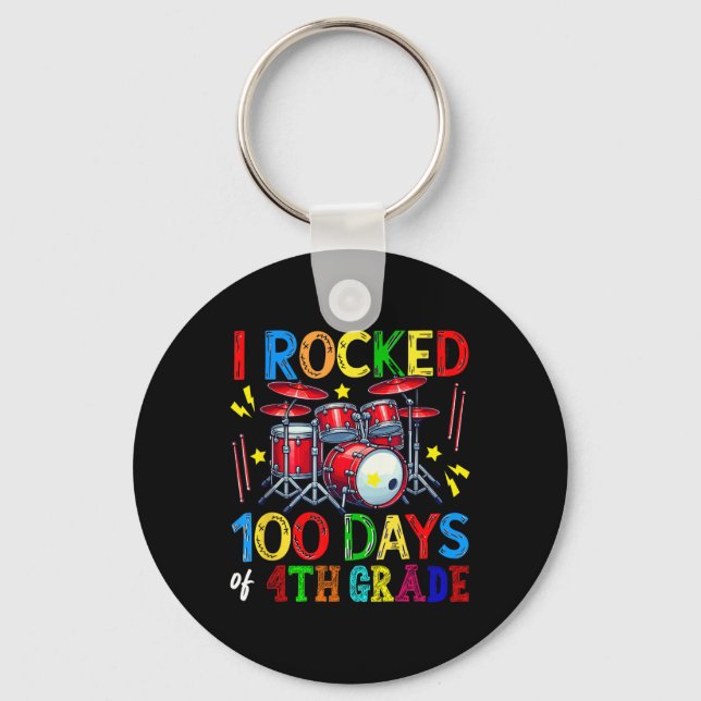 100th Day Of 4th Grade 100 Days School Drum Lover  Keychain (Front)