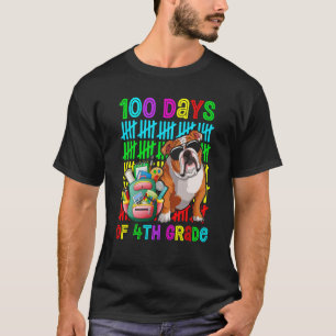 100th Day Of 4th Grade Boys Kids English Bulldog D T-Shirt