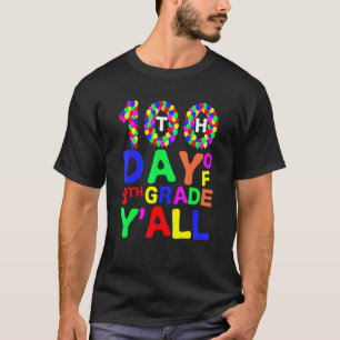 100th Day Of 8th Grade Y'all Balloons Teacher Stud T-Shirt