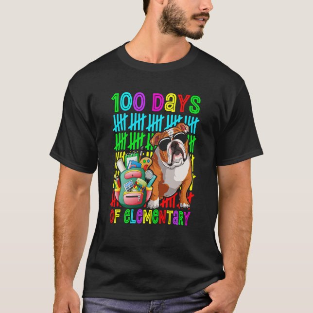 100th Day Of Elementary Boys Kids English Bulldog  T-Shirt (Front)