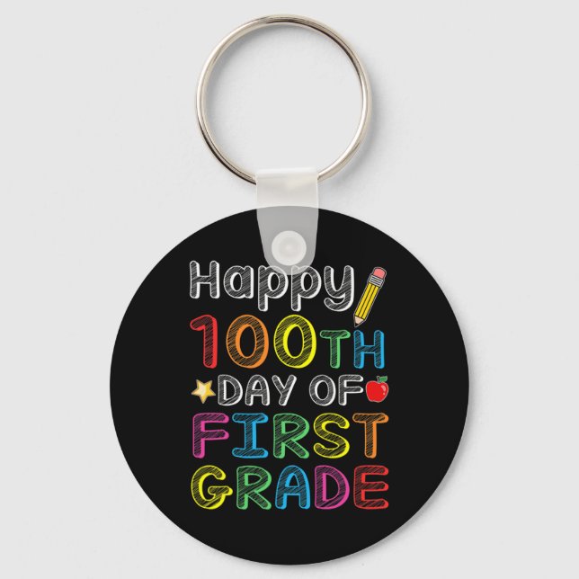 100th Day Of First Grade - Colourful 100 Days Gift Keychain (Front)