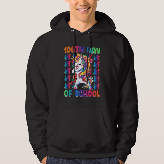 100th Day Of Kindergarten Dabbing Unicorn 100 Days Hoodie (Front)