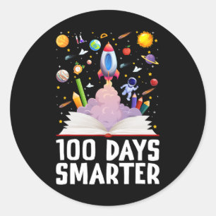 100th Day Of School 100 Days Smarter Books Space A Classic Round Sticker