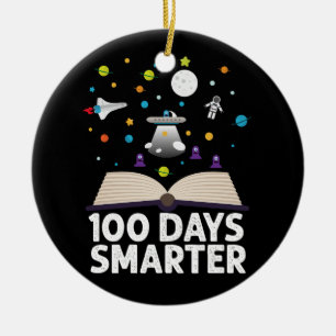 100th Day Of School 100 Days Smarter Books Space  Ceramic Ornament