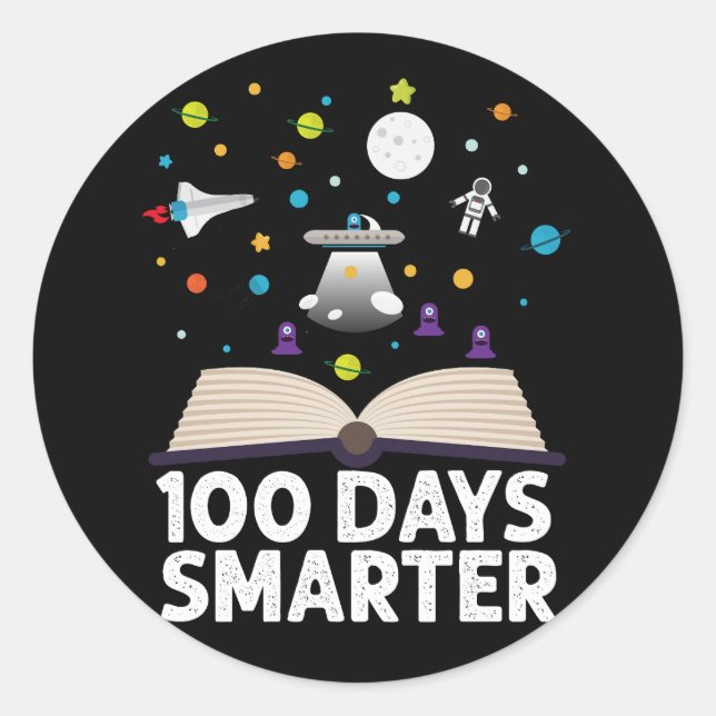 100th Day Of School 100 Days Smarter Books Space  Classic Round Sticker (Front)