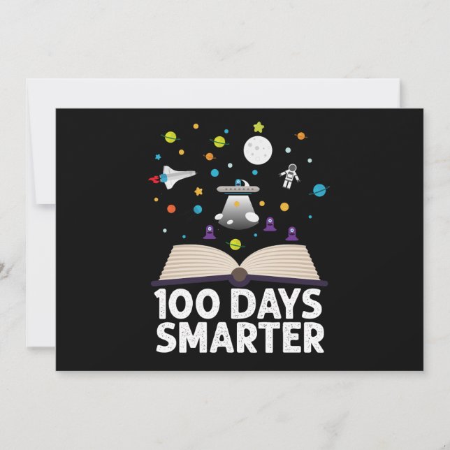100th Day Of School 100 Days Smarter Books Space  Invitation (Front)